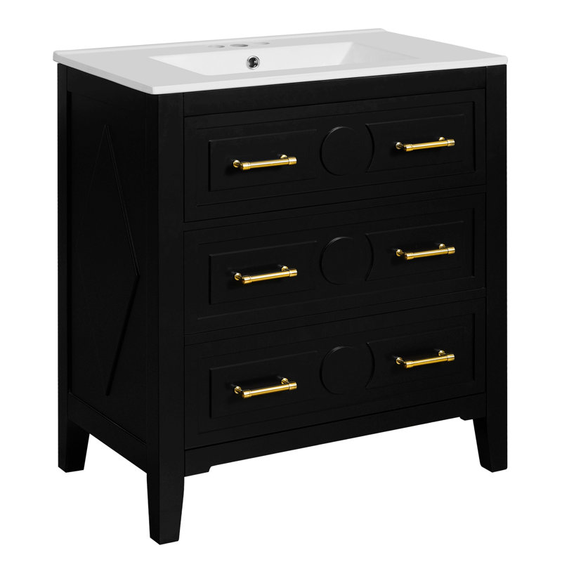 Meuble-lavabo autoportant avec tiroirs de rangement, Noir