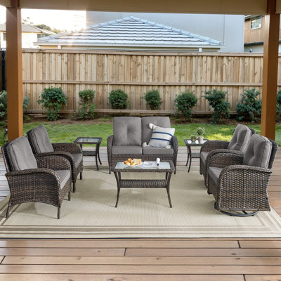 Ensemble de conversation d'extérieur 8 pièces avec chaises berçantes et coussins pivotants Gaetanino