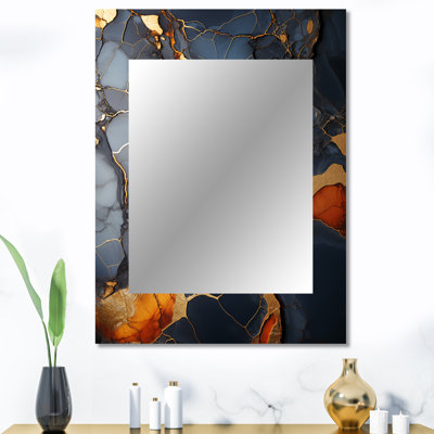 Gris et or abstrait marbre granit I - grand miroir abstrait, décor de miroir mural doré unique, art imprimé en métal