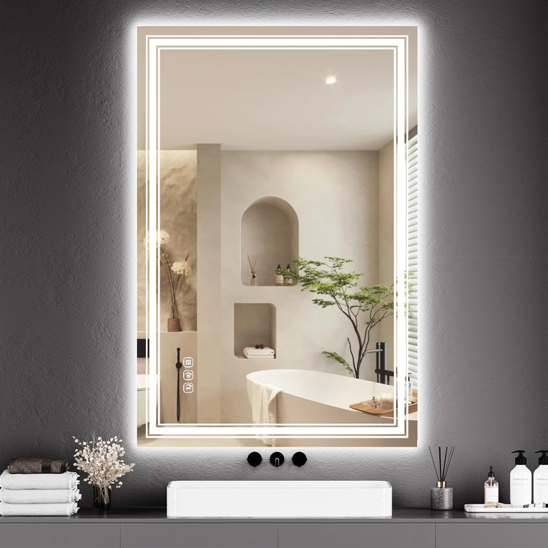 Anti-Fog LED Bathroom Mirror With Dual Light Sources, Dimmable Brightness, Memory Function, 32" x 48"