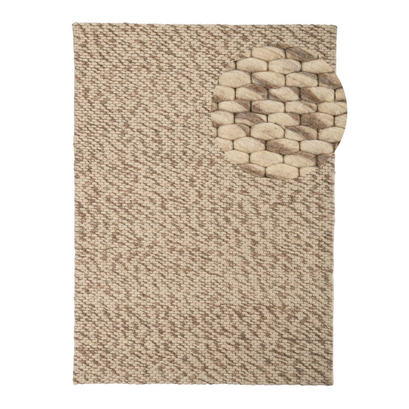 Handcrafted Wool Rug in Light Brown Melange, Rectangle 120 x 170cm