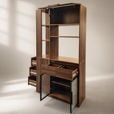 Grande armoire de rangement en bois de 70,87 pouces avec tiroirs multifonctionnels et portes en verre pour le couloir moderne et l'organisation du salon