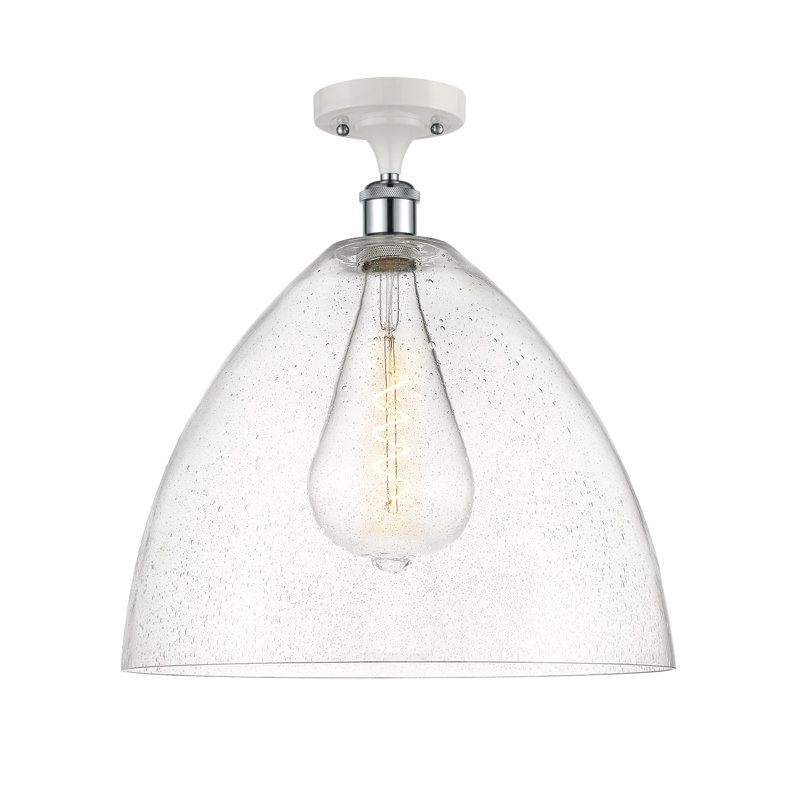 Plafonnier semi-encastré 9 po 1 lumière Amilia, DEL, H 18,75 po x l 16 po x P 16 po, Blanc / chrome poli