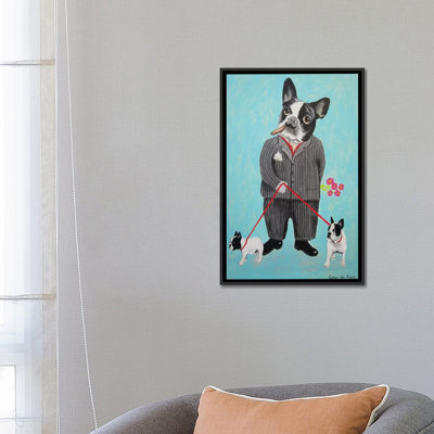 « bouledogue dog walker », reproduction d’art sur toile