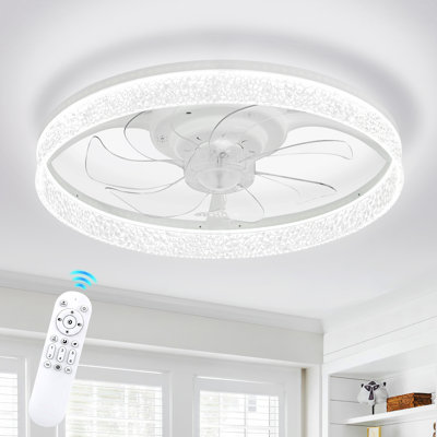 Ceiling Fan With Lights And Remote, 13" Fandelier Low Profile Ceiling Fan, 3000K-6000K Dimmable Modern Flush Mount LED Ceiling Fan Light For Bedroom