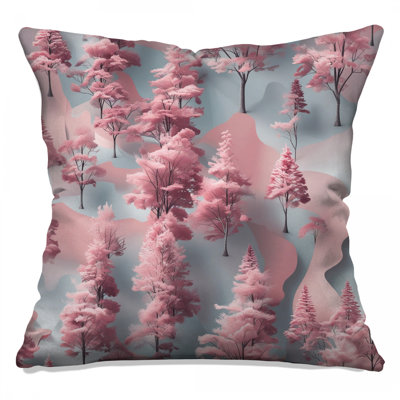 Pink Trees Landscape Double Sided Throw Pillows