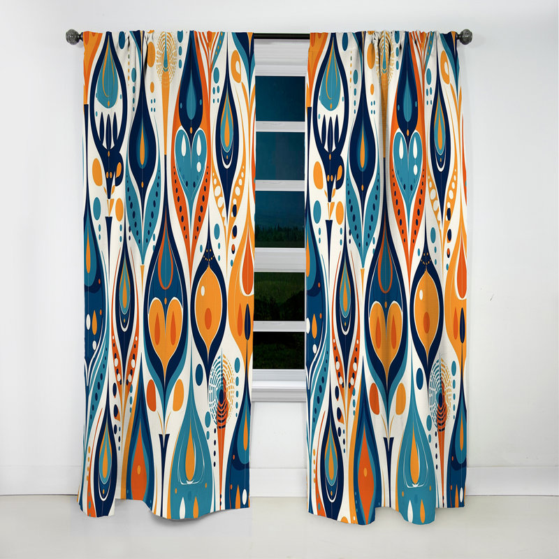 Orange Blue Botanical Symphony II - Abstract Curtain - Blackout Abstract Curtain - 1 Panels, 52" W x 84" L