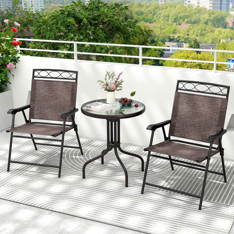 3 Pcs Outdoor Bistro Dining Furniture Set With 1.57" Umbrella Hole Rippled