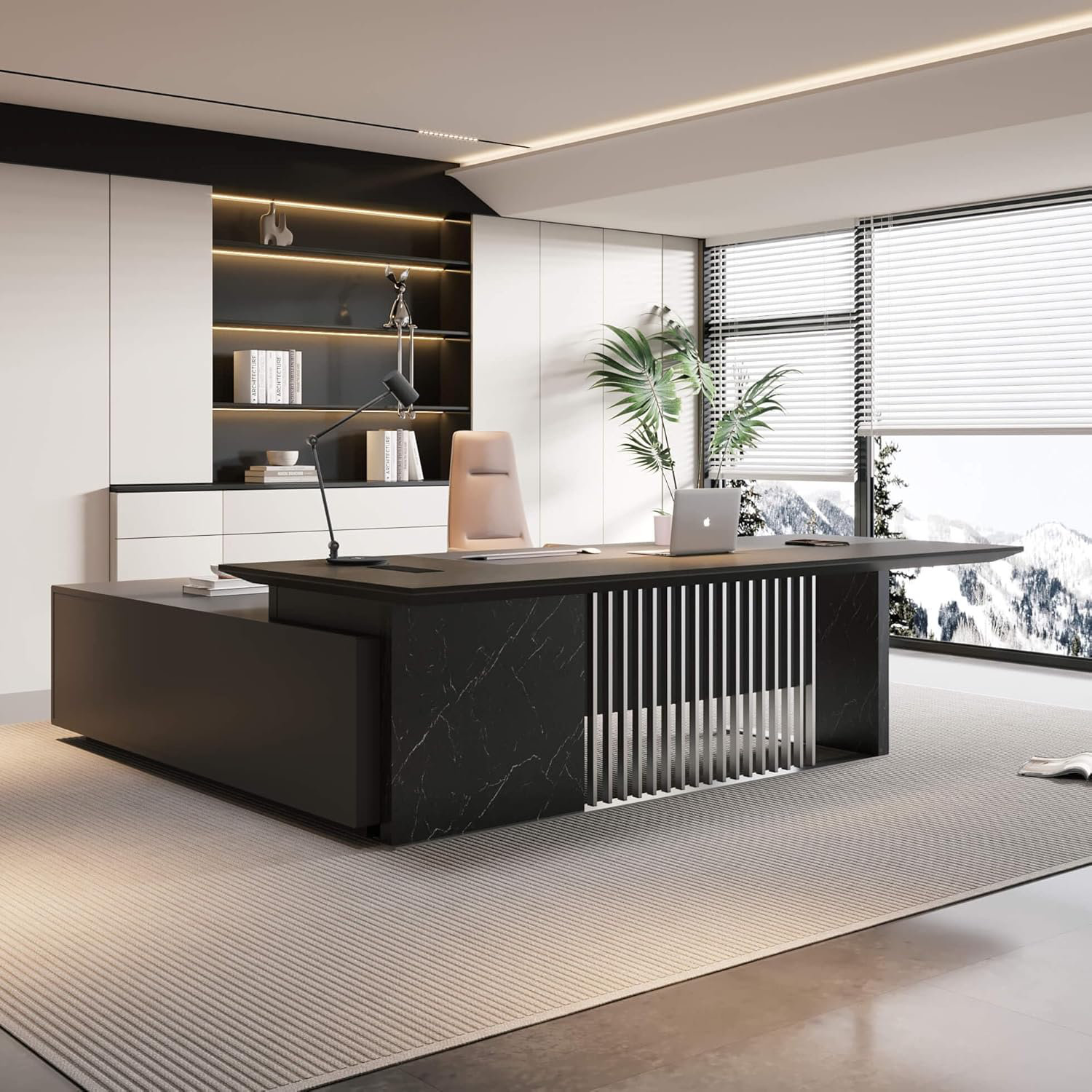 wesomefurniture 86.6 Inch Large L Shaped Executive Desk, Office Computer Desk with Universal Charging Ports and Cable Management for Business Furniture Set Workstation for Home Office | Wayfair