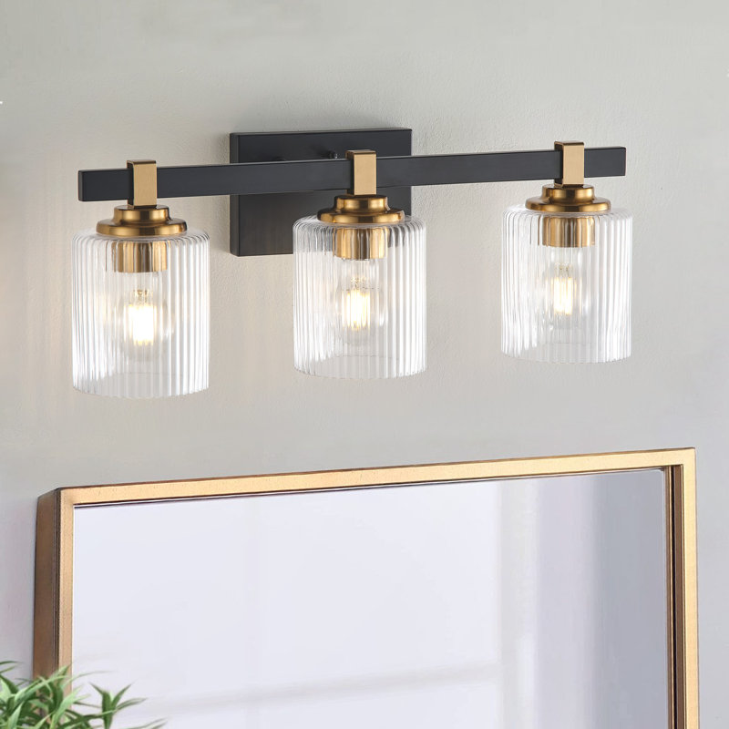 3-Light UL Listed Modern Vanity Lighting with Texture Glass Shade
