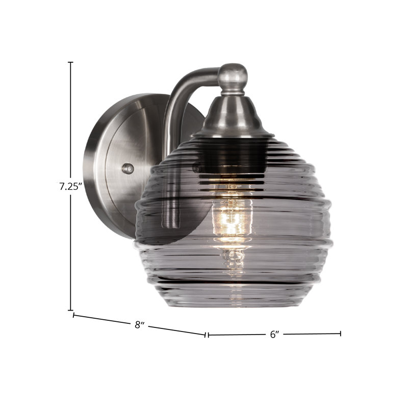 Michell Wall Sconce Shown With 6" Smoke Ribbed Glass, Brushed Nickel, Dark