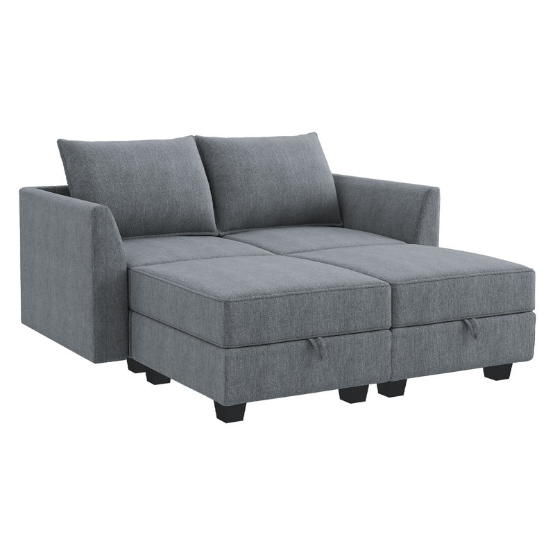 Canapé modulaire convertible avec méridienne réversible Manusite, Mélange de polyester gris bleuté