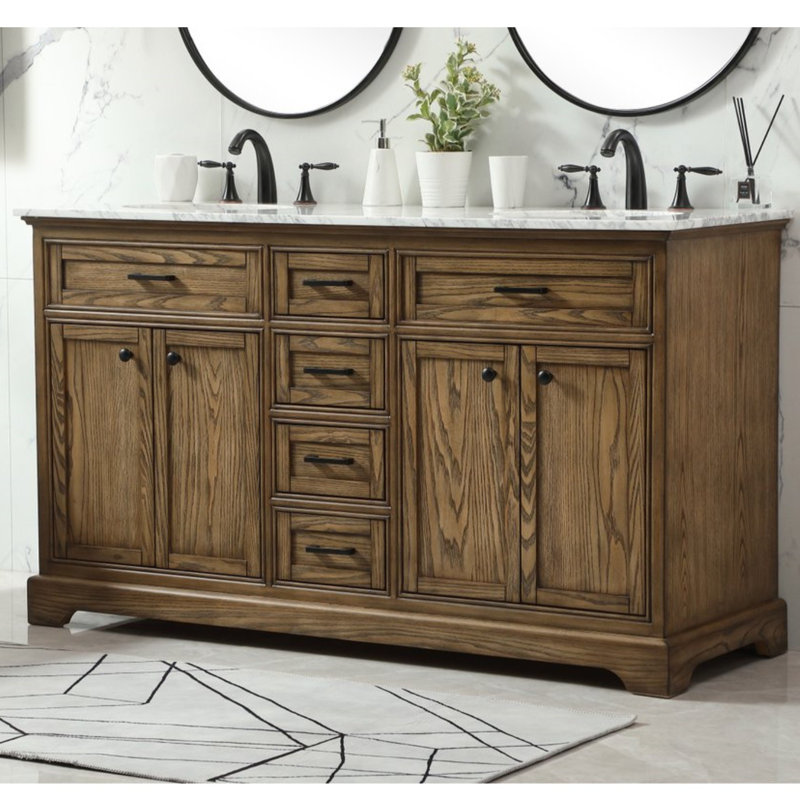 Hermes 60'' Double Bathroom Vanity with Marble Top, Driftwood