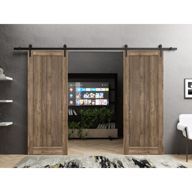 Porte de grange en bois lambrissé sans trousse de quincaillerie d’installation, 72 po x 96 po, Noyer