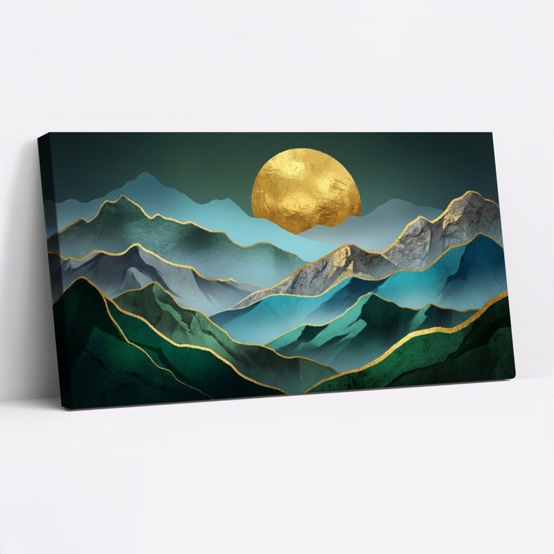 Tableau sur toile tendue « Lune dorée sur un paysage de montagne » (lot de 1), 4020