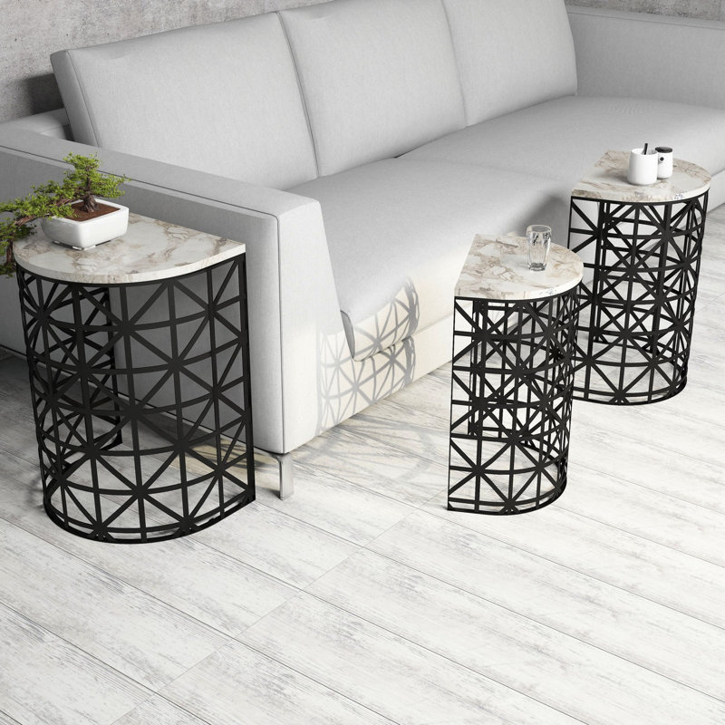 Tables gigognes Manzella, Blanc / brun