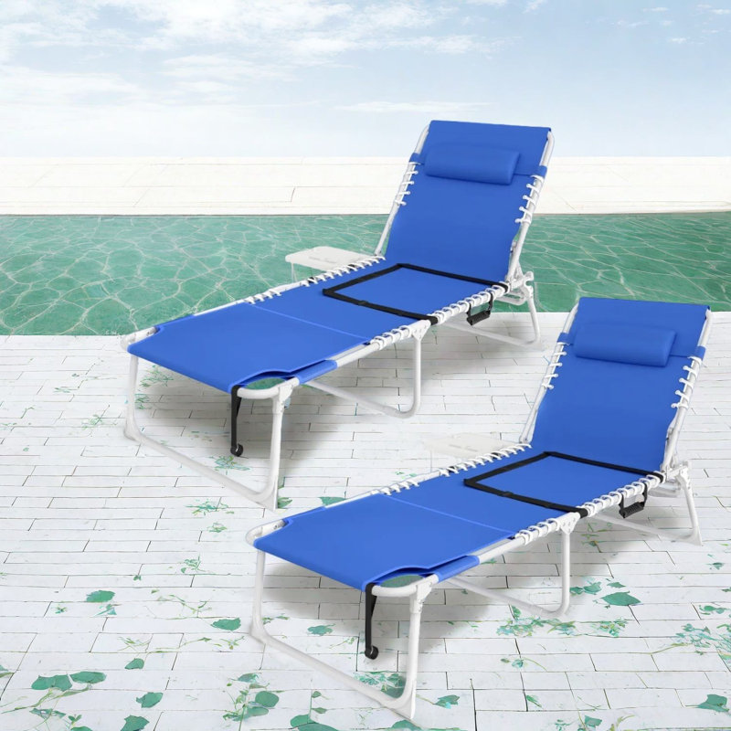Ensemble de chaises de patio réglables en acier, design bleu marine portatif pour la détente