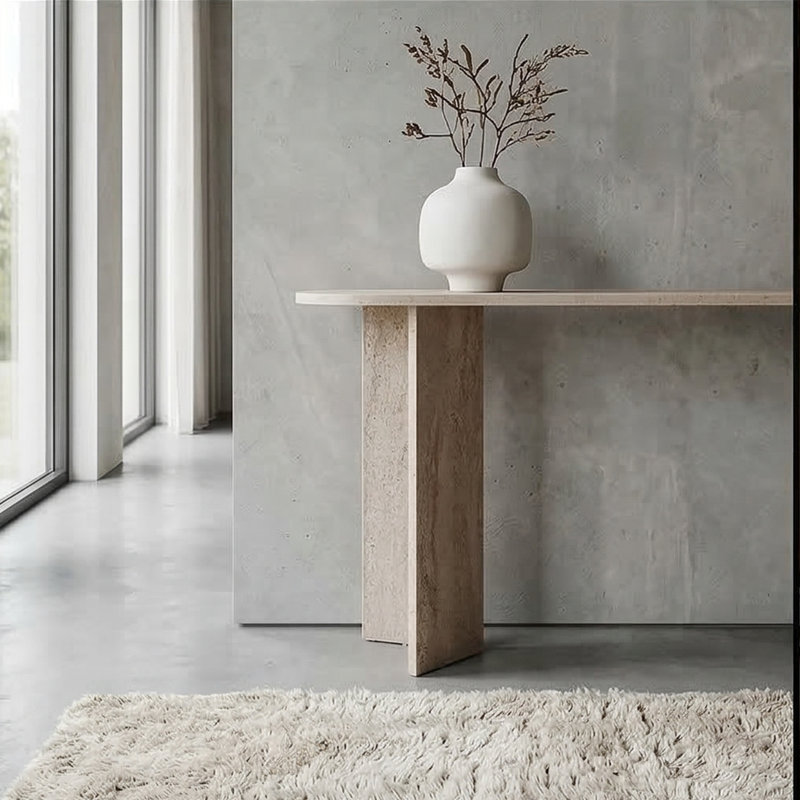 Console de vestibule Everly Curvilinear, Travertin