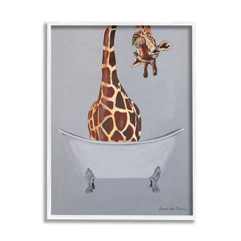 Drôle de girafe avec baignoire et cou par Coco de Paris - Peinture, H 14 po x l 11 po x P 1,5 po