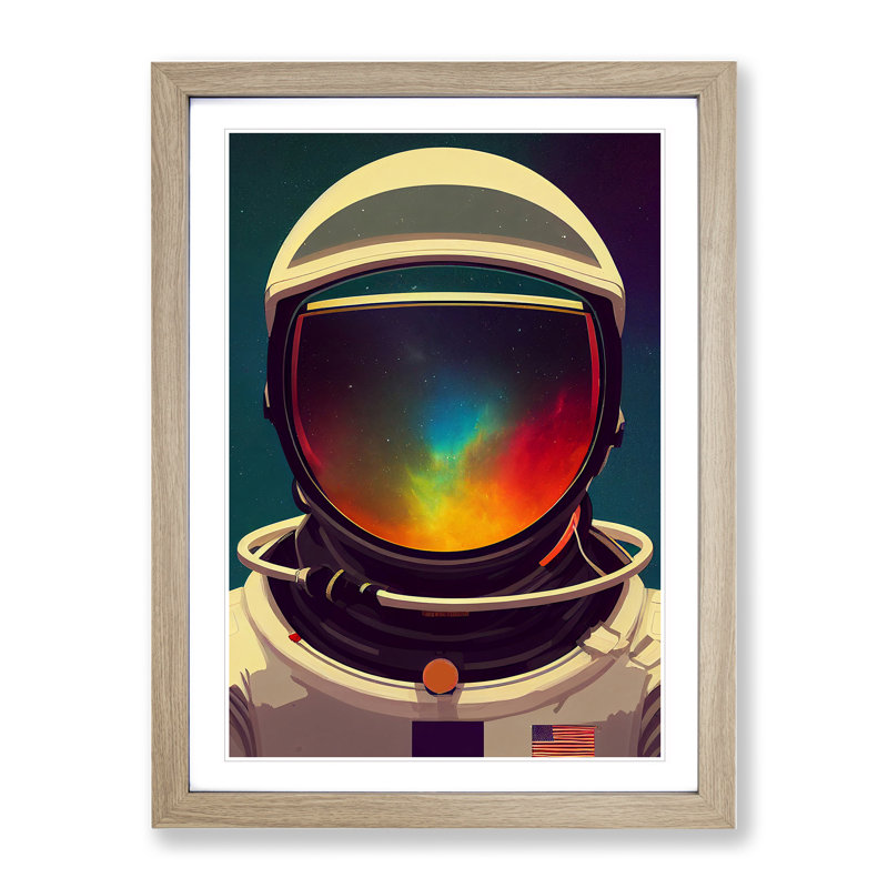 Astronaut Helmet - Single Picture Frame Print, 46cm H x 34cm W x 2cm D, Oak Framed