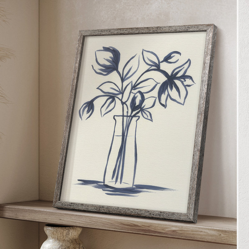 «Indigo Bud Vase I», reproduction encadrée - bois massif, H 21 po x l 17 po