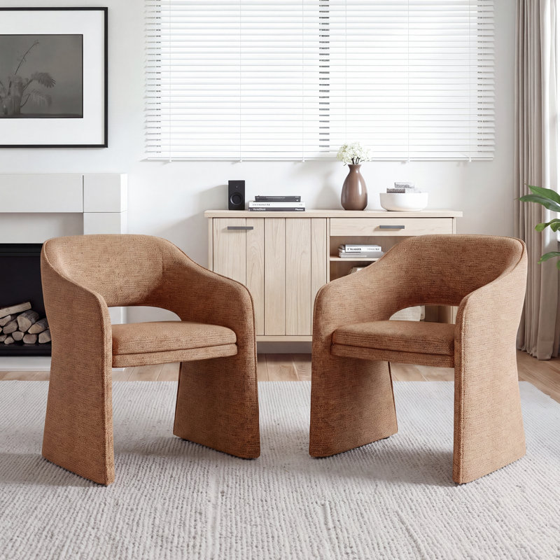 Chaise d'appoint entièrement rembourrée en mélange de lin, Orange