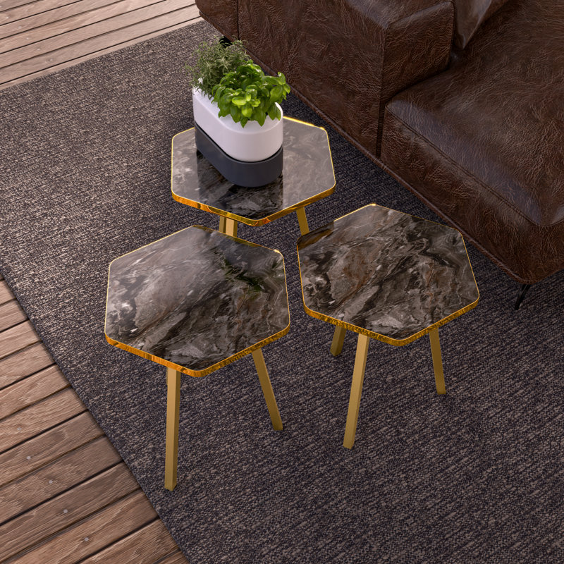 Ensemble de tables de bout Irsah, Noir, Or
