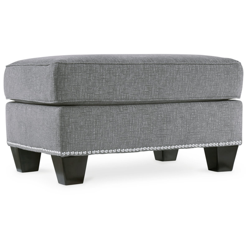 Barrali 33" Gray Chenille Rectangle Ottoman with Nailhead Trim