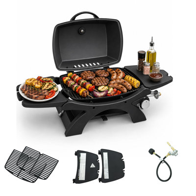 Portable Propane Gas Grill, Single Burner 11500 BTU Tabletop BBQ Grill with Folding Side Shelf for Camping, Patio and Outdoor Cooking