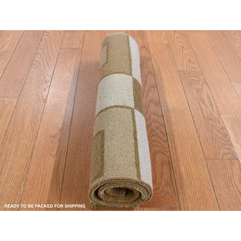 1'10"x2'10" Tan Brown Modern Nepali Squares Design Wool Hand Knotted Rug 5F0082F45DF04557B1EDBB0494CAF104