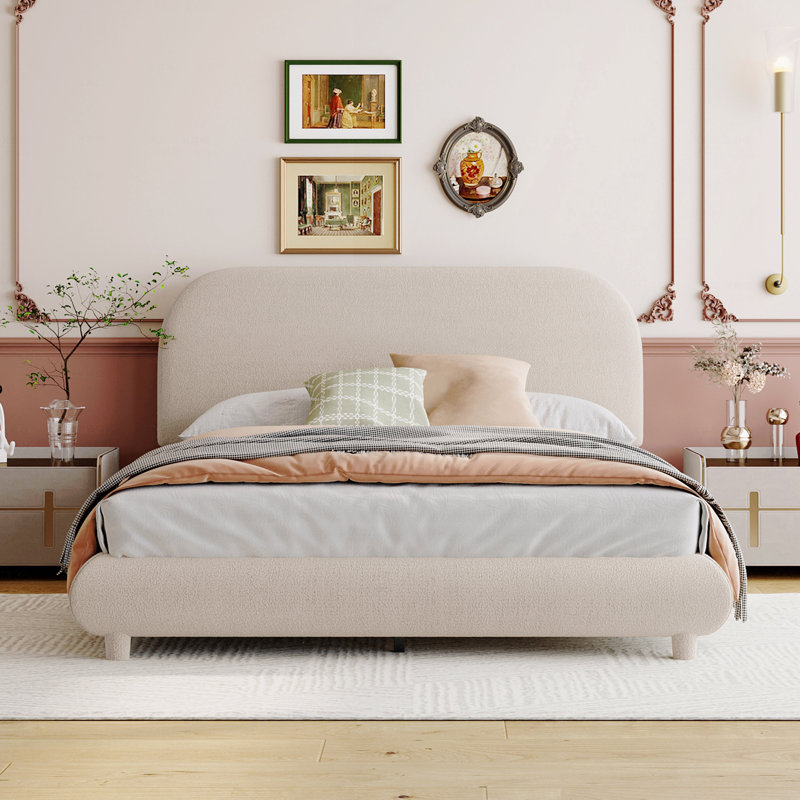 Lit plateforme en tissu d'ameublement Teddy, Lit double