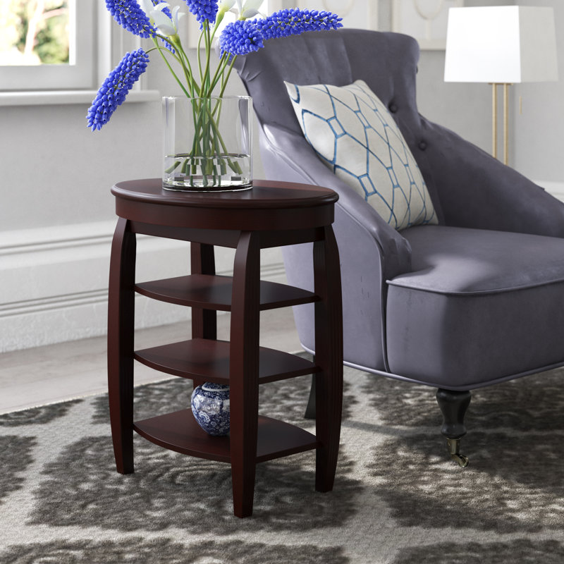Sydni Swivel-top Side Table with Shelves, Mahogany