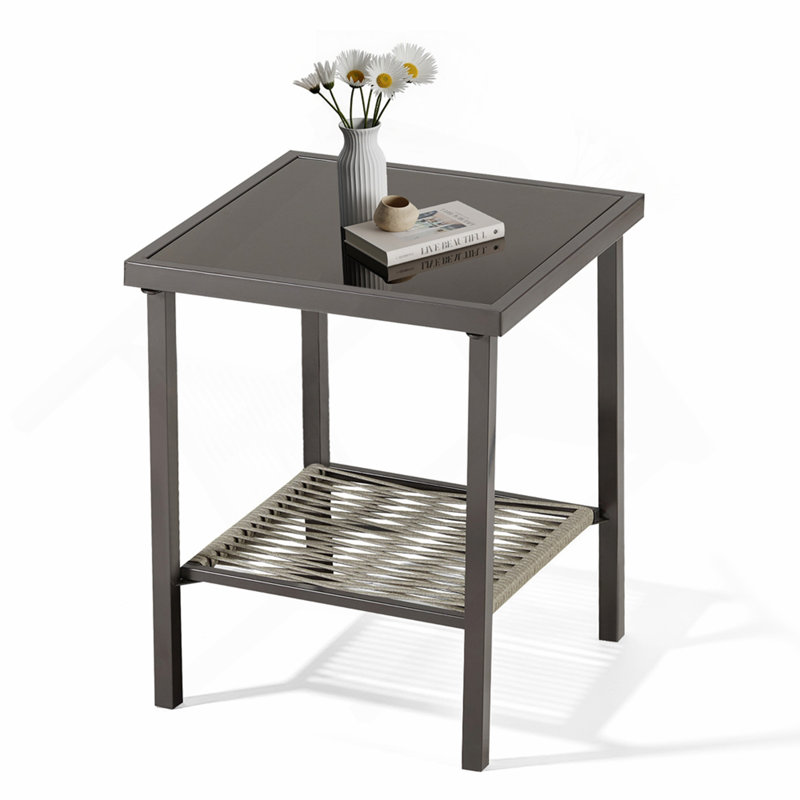 Table d'appoint d'extérieur en rotin toutes saisons de 22 po x 18 po x 18 po pour l'extérieur