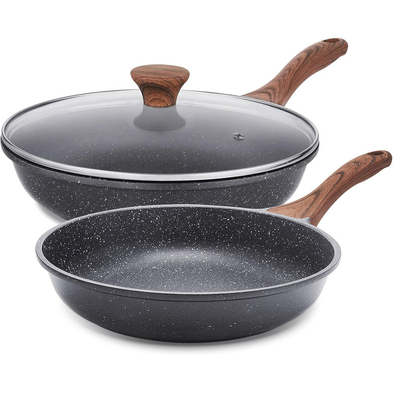 Ensemble de poêles à frire antiadhésives 3 pièces avec couvercle SENSARTE, 8 + 11 pouces, Gris