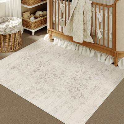 Suam Machine Washable Floral Indoor Area Rug With Non-Slip Backing