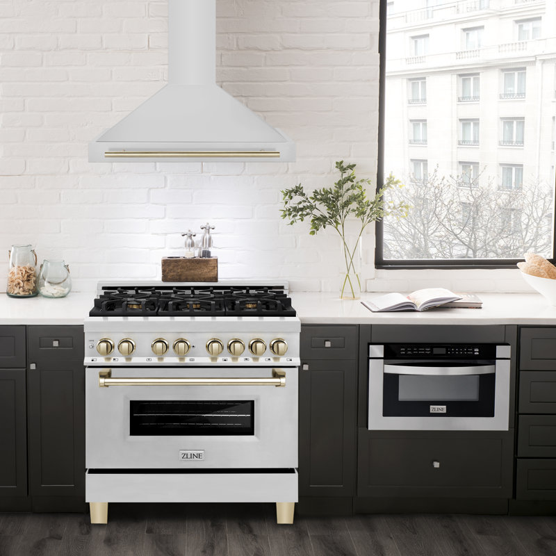 ZLINE 36 po. Hotte de cuisine convertible en acier inoxydable avec coquille en acier inoxydable, Acier inoxydable / or