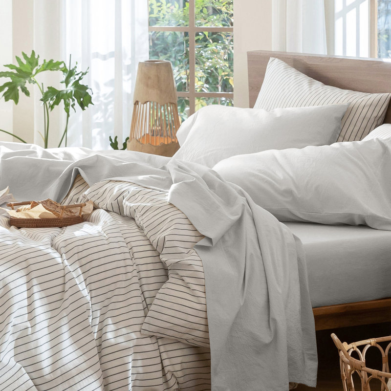 Ensemble de draps MooMee, Ensemble de draps pour très grand lit avec 2 taie, Gris bleu clair uni