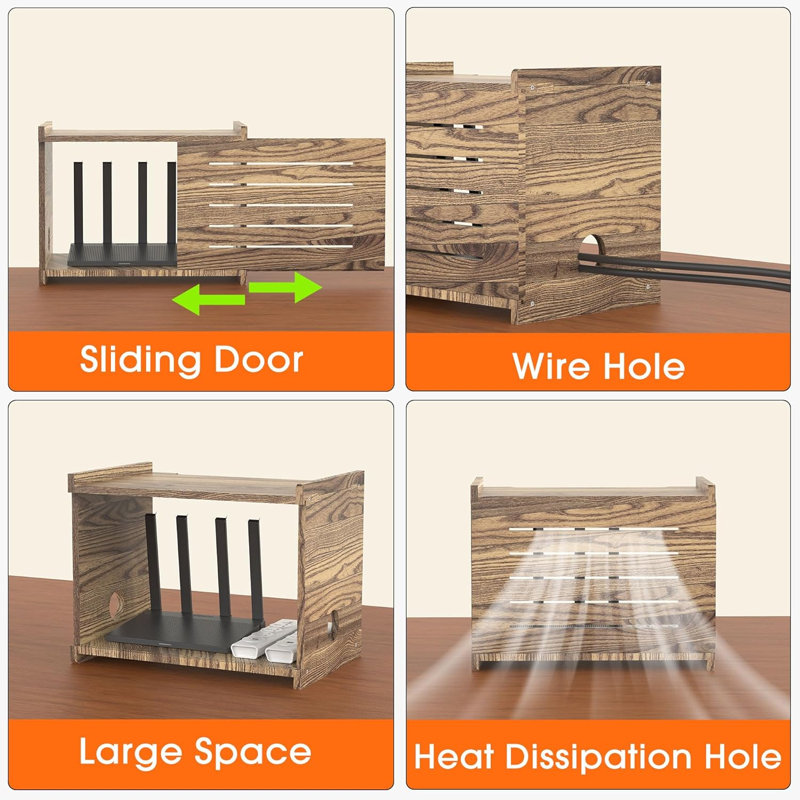 Boîte de rangement en bois pour toupie Wi-Fi, housse de toupie décorative avec système de gestion des câbles, housse pour tablette de comptoir, solution d'organisation pour la maison