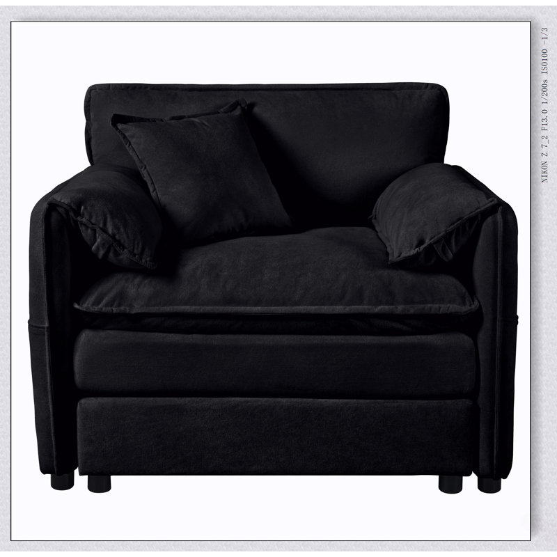 Fauteuil modulaire moderne avec assise profonde et revêtement en chenille pour un confort de salon flexible, Black Chenille