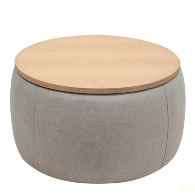 Round Storage Ottoman, 2 In 1 Function, Work As End Table And Ottoman (25.5"X25.5"X14.5")