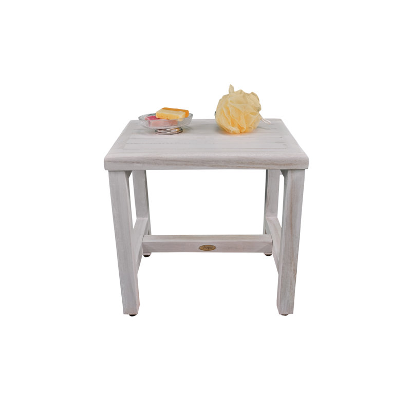 18" White Teak Wood Shower Safety Bench