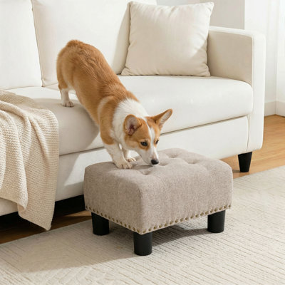 Upholstered Foot Stool Ottoman, Tufted Button Footstool Footrest With Padded Seat For Living Room Bedroom