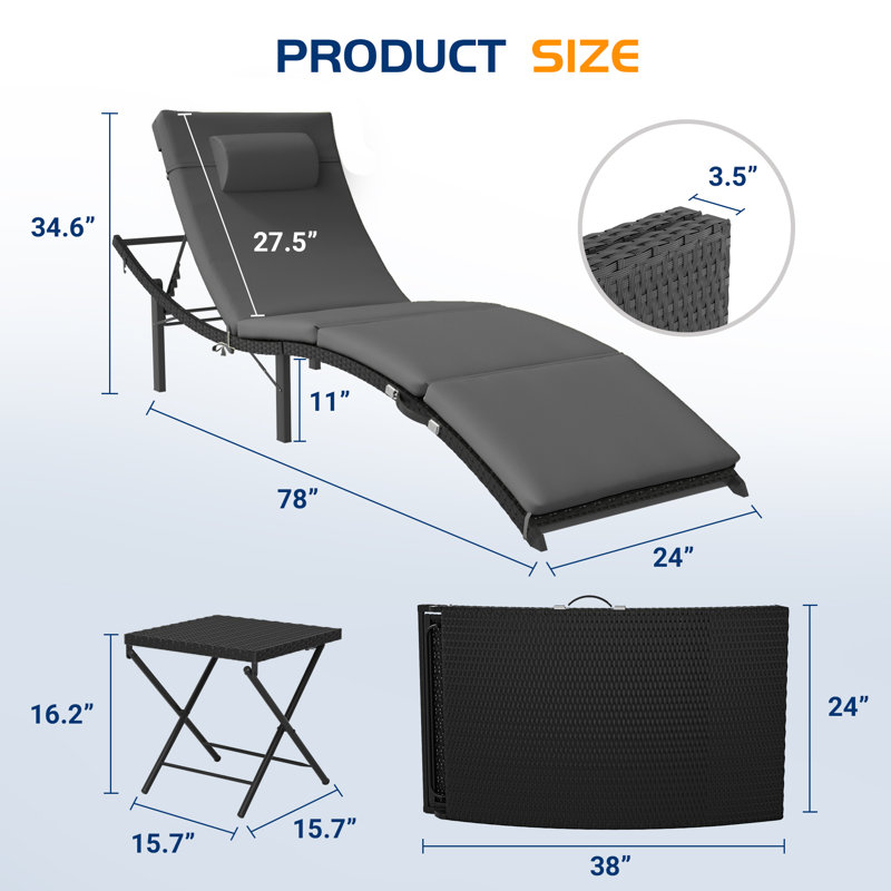 Chaise longue d'extérieur avec table Willi, Gris