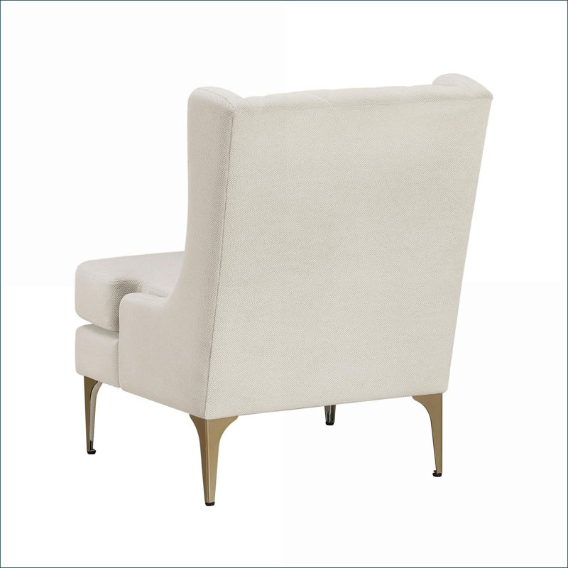 Fauteuil d'appoint moderne à oreilles pour adultes, revêtement en chenille brun clair, pieds à ressorts ensachés en métal doré