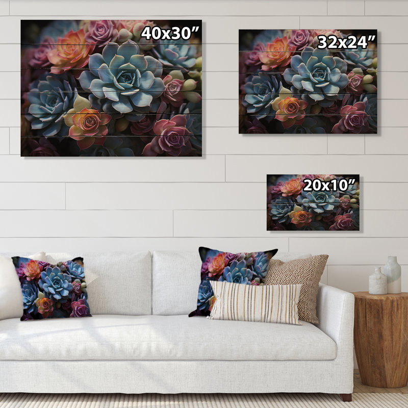 Seab Blue Succulent Field II sur impression sur bois, H 30 po x l 40 po x P 0,78 po