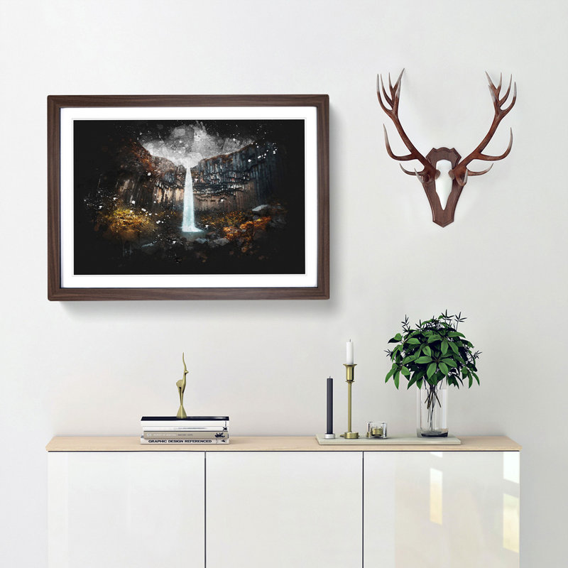 Svartifoss Waterfall in Iceland - Picture Frame Graphic Art Print, 45cm H x 63cm W x 2cm D, Walnut Framed