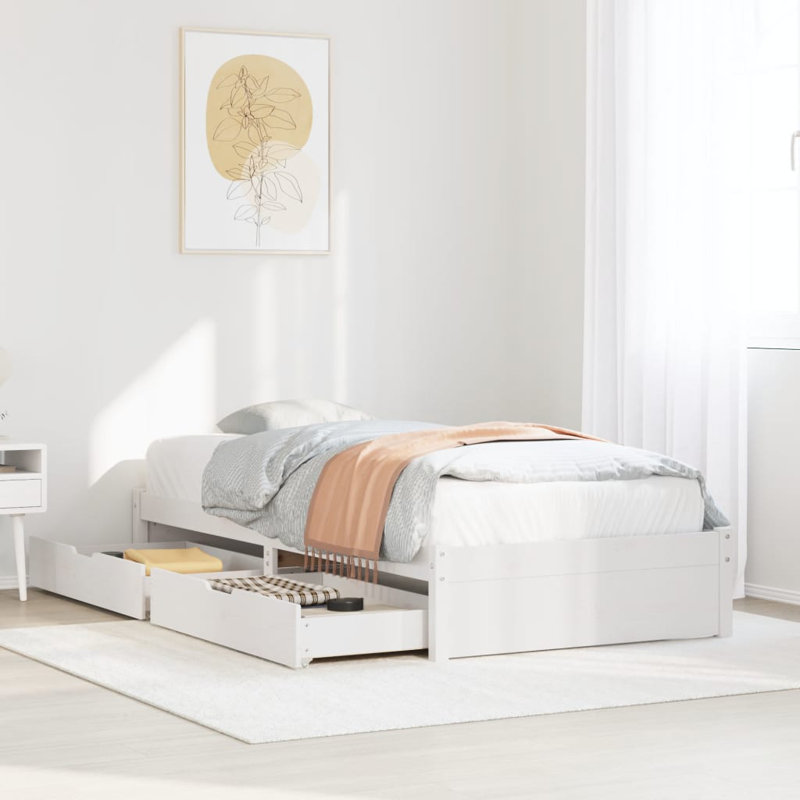 Chamberlan Solid Wood Storage Bed, White, 31cm H x 195.5cm W x 80.5cm D