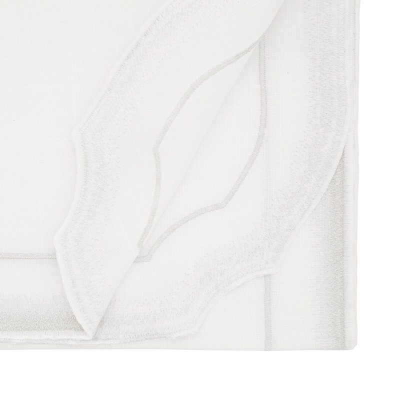 Elegant White and Beige Embroidered Polyester Table Runner, 16"x70"