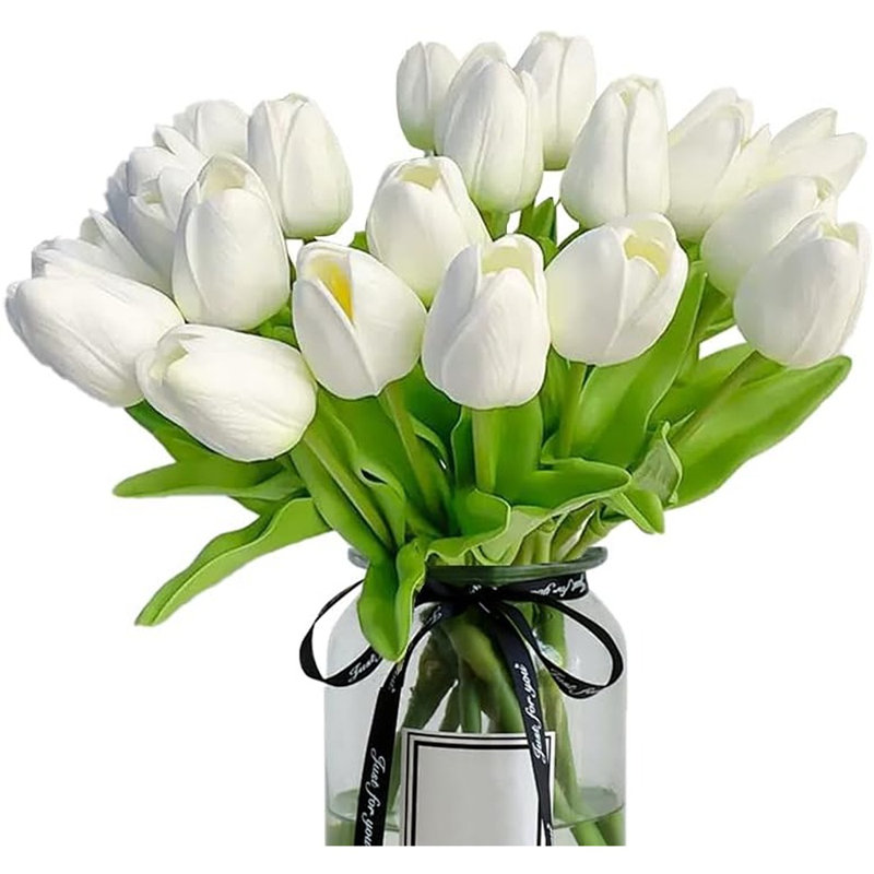White Tulips Artificial Flowers Silk Flower...