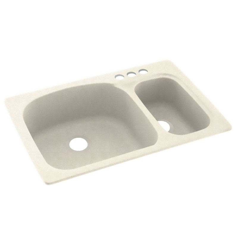 Évier de cuisine à double cuve à montage double L 33 po x l 22 po, 3 trous, Crème